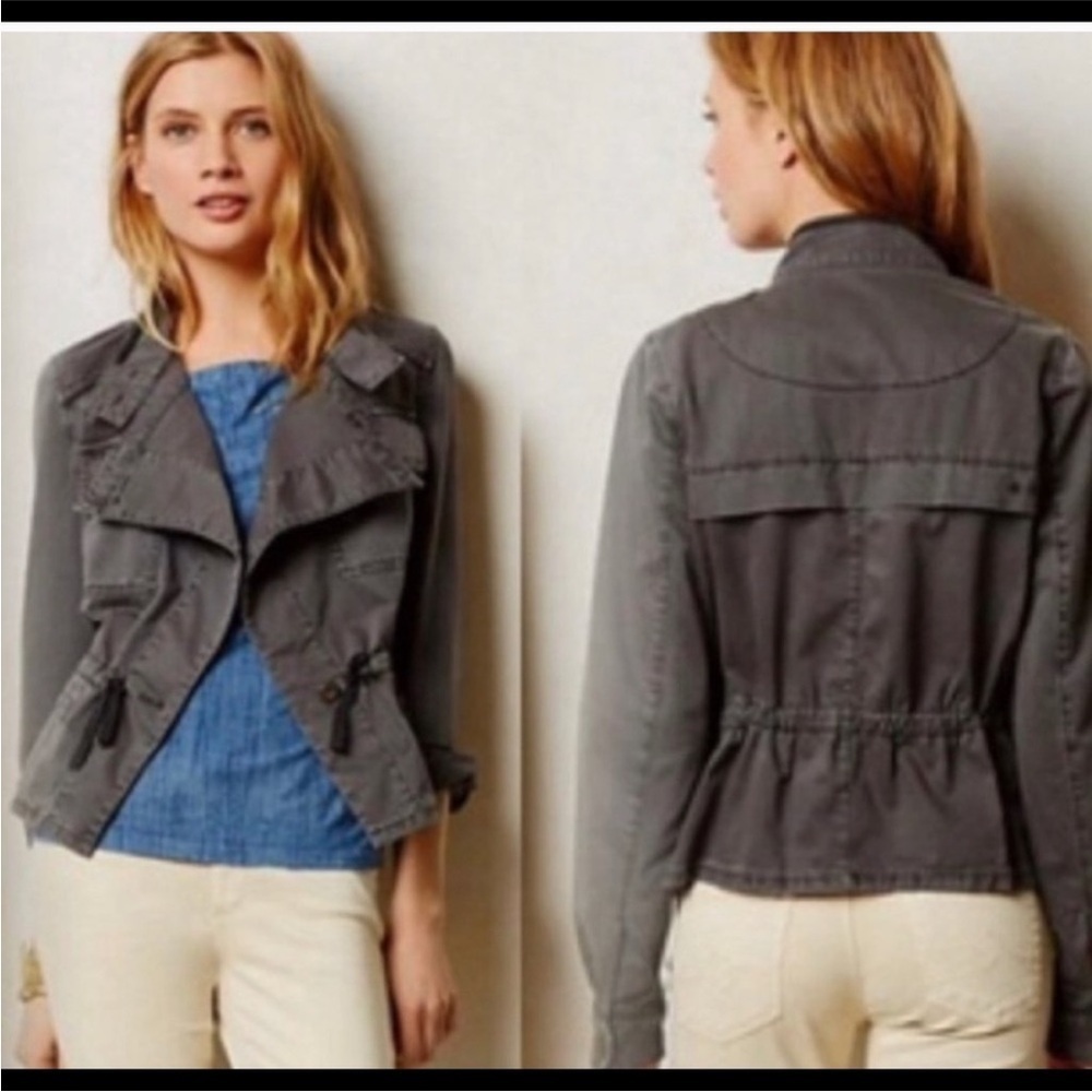 ANTHROPOLOGIE Hei Hei Drawstring Anorak Jacket Gray Size-Large